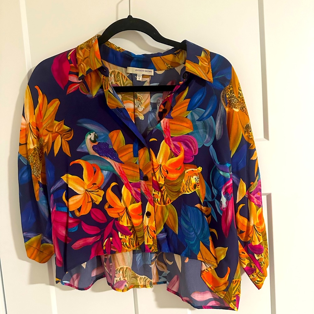 Vibrant Floral and Animal Print Blouse